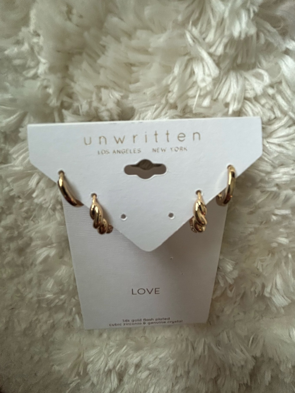 Unwritten Gold Twisted Hoop & CZ Huggie Earring Set of 3 but 1 missing - Picture 4 of 5